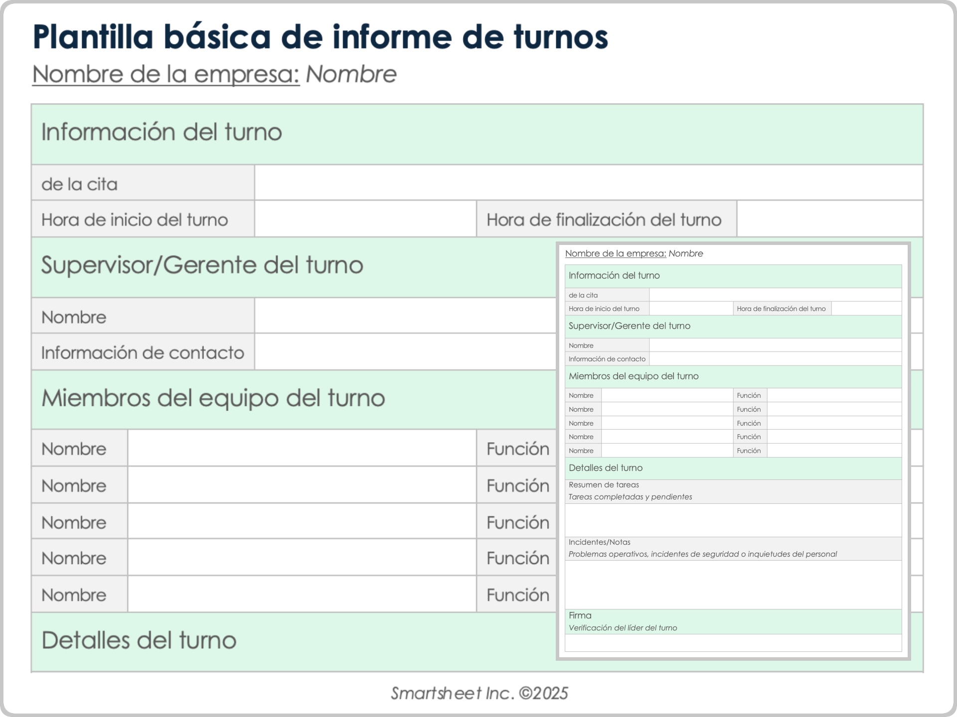 Plantilla básica de informe de turnos