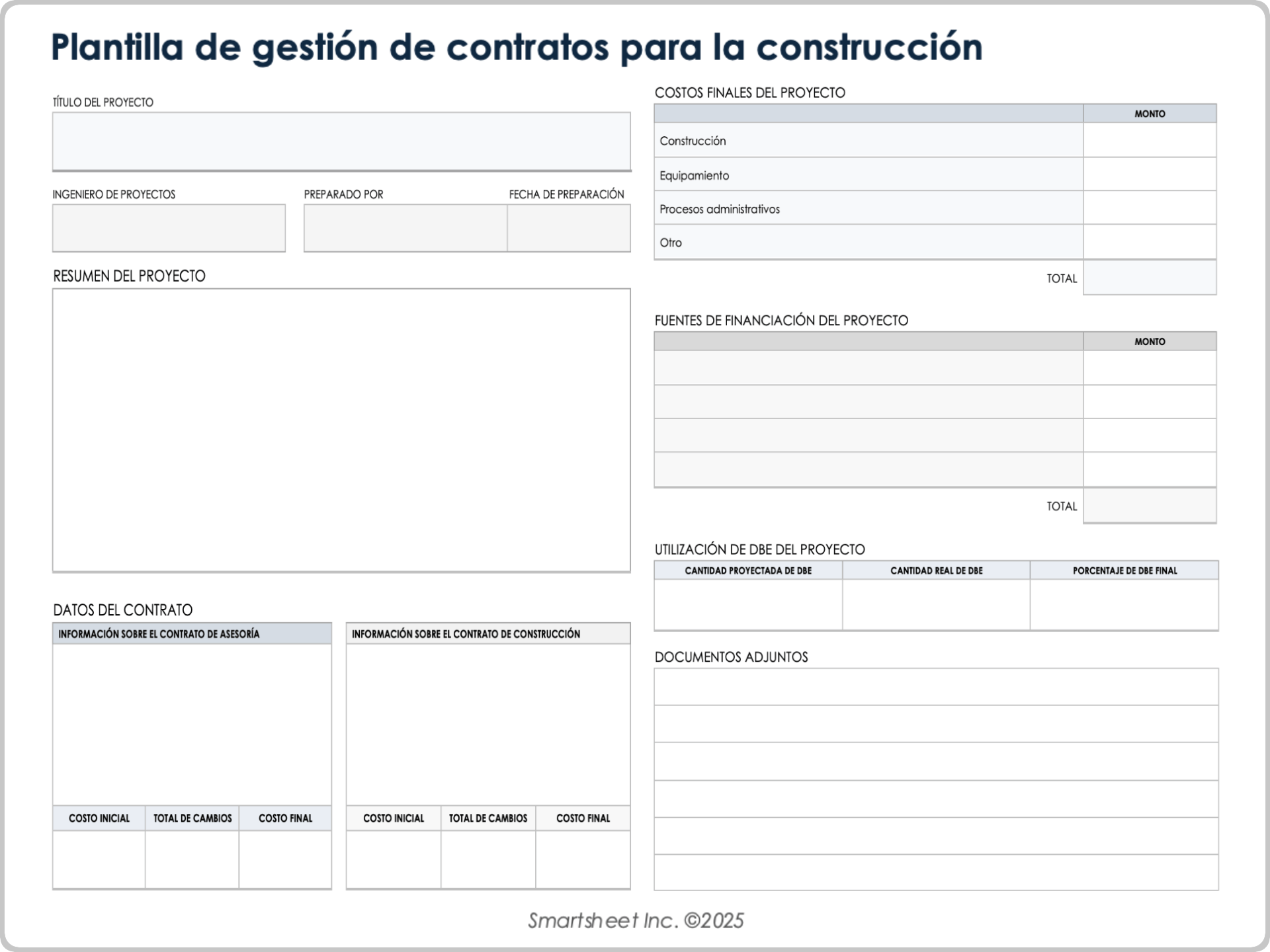 Plantilla de gestión de contratos de la construcción