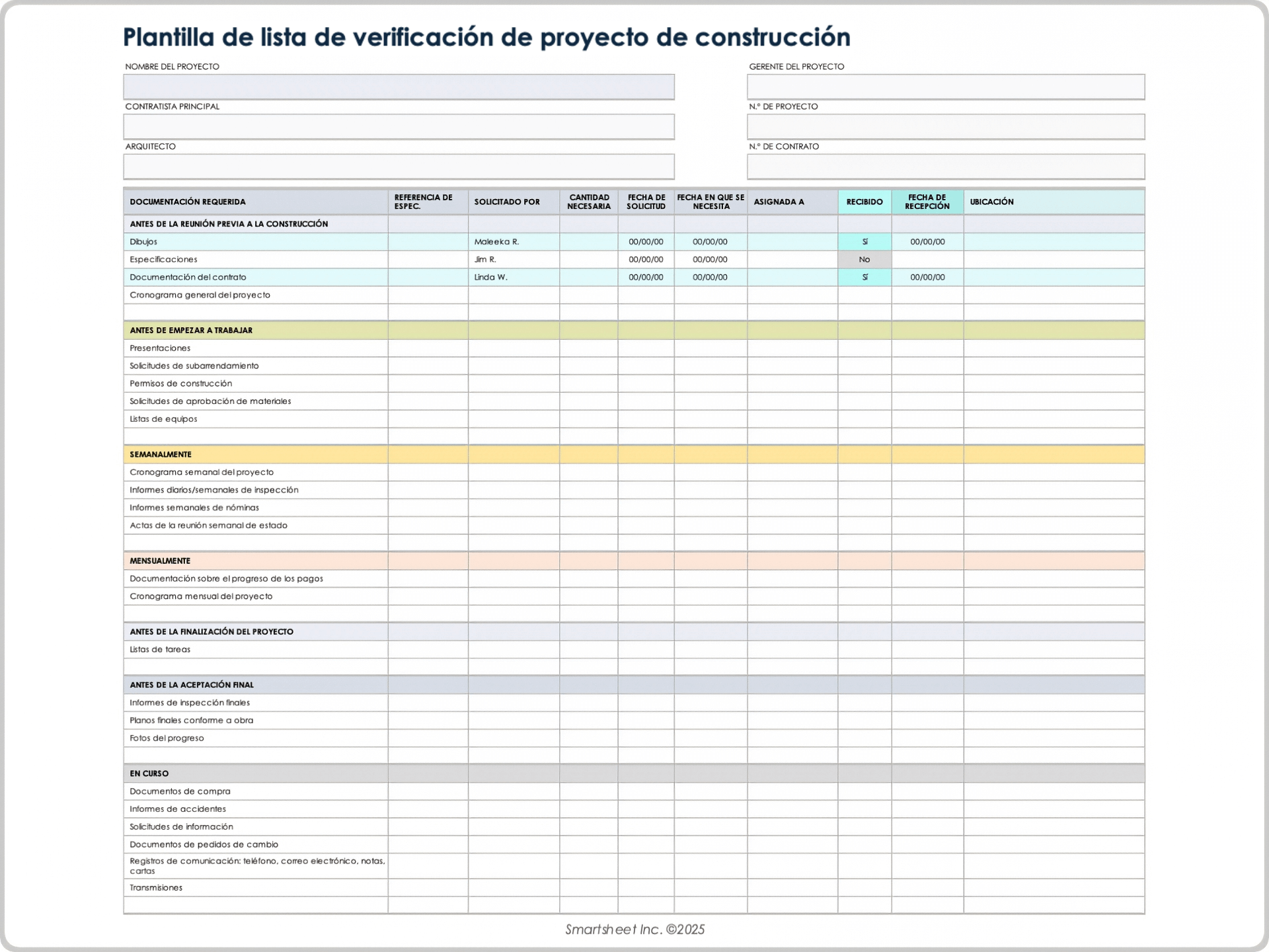 Plantilla de lista de verificación del proyecto de construcción