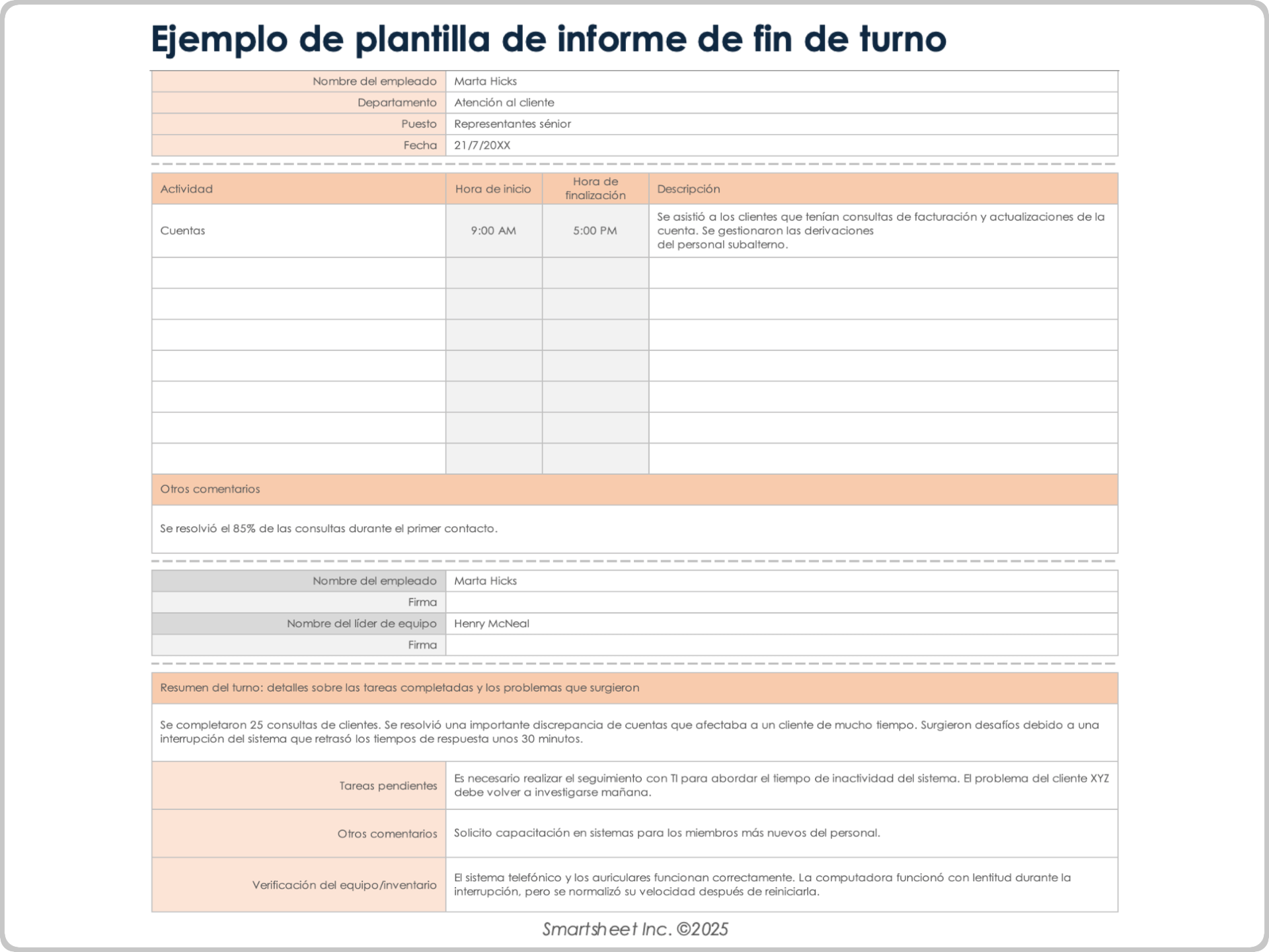 Plantilla de informe de fin de turno