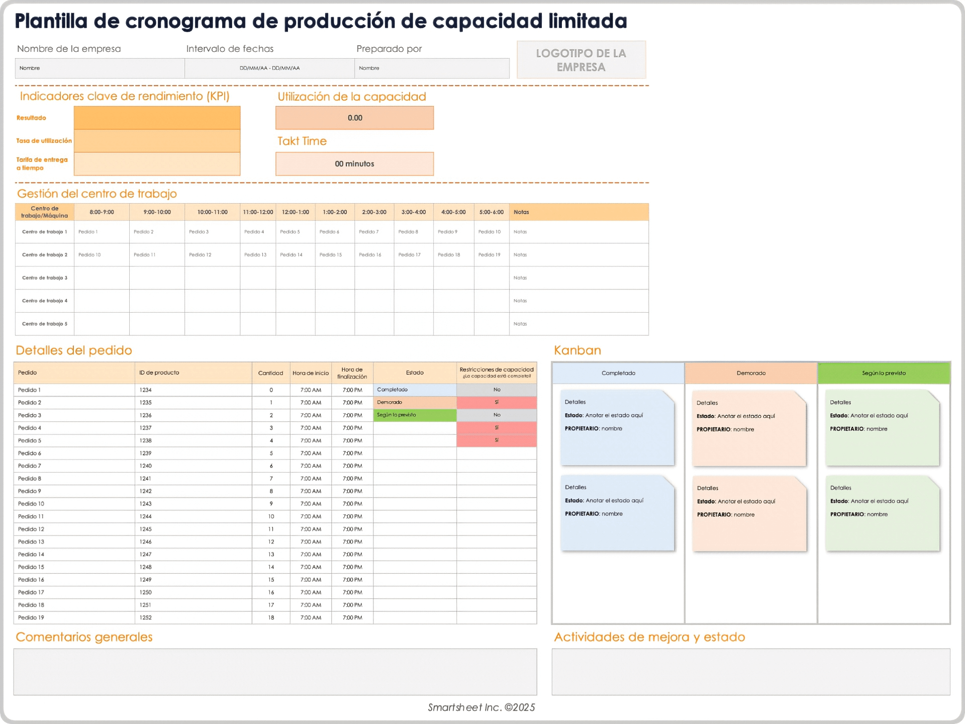 Plantilla de cronograma de producción de capacidad limitada