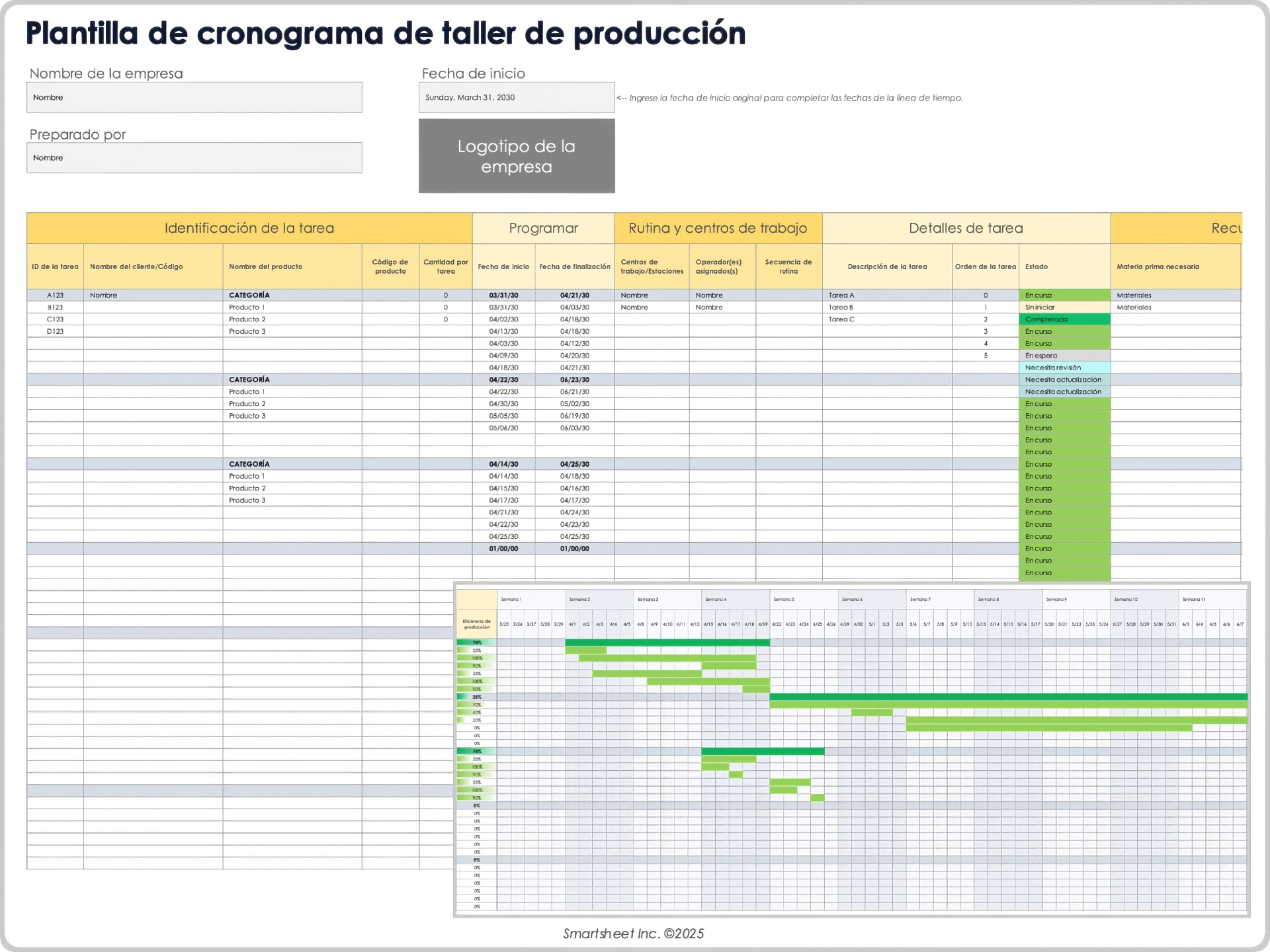 Plantilla de cronograma de taller de producción