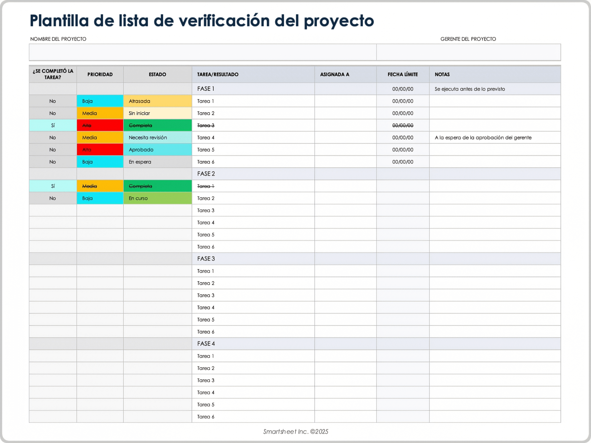 Plantilla de lista de verificación del proyecto