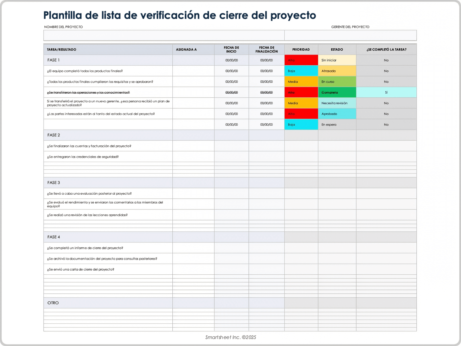 Plantilla de lista de verificación de cierre del proyecto