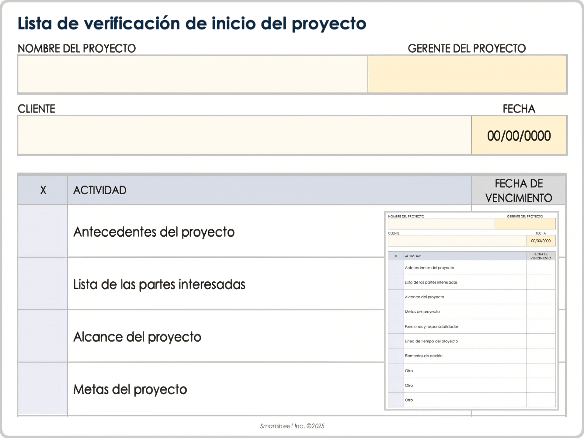 Plantilla de lista de verificación de inicio del proyecto