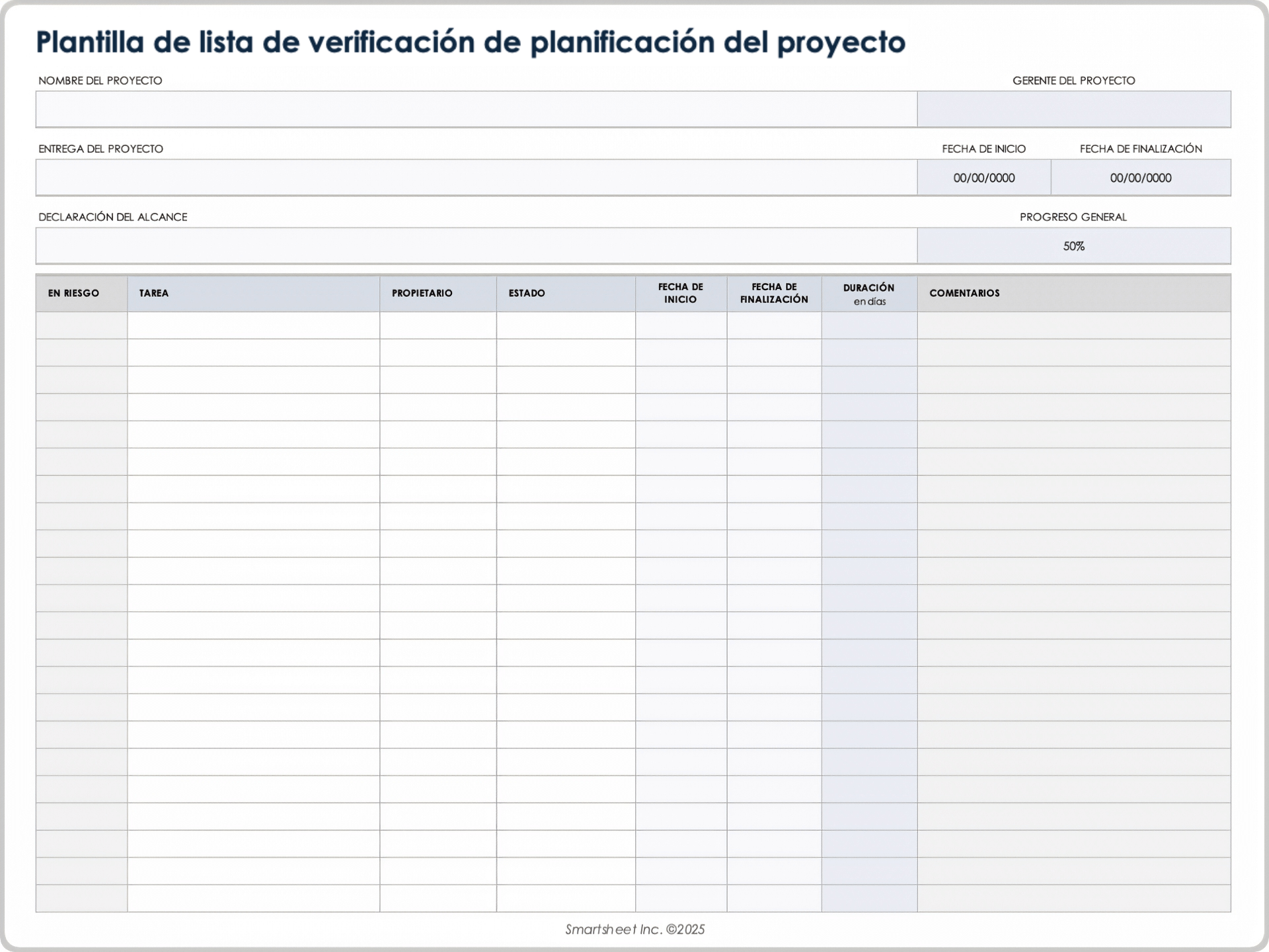 Plantilla de lista de verificación de planificación del proyecto