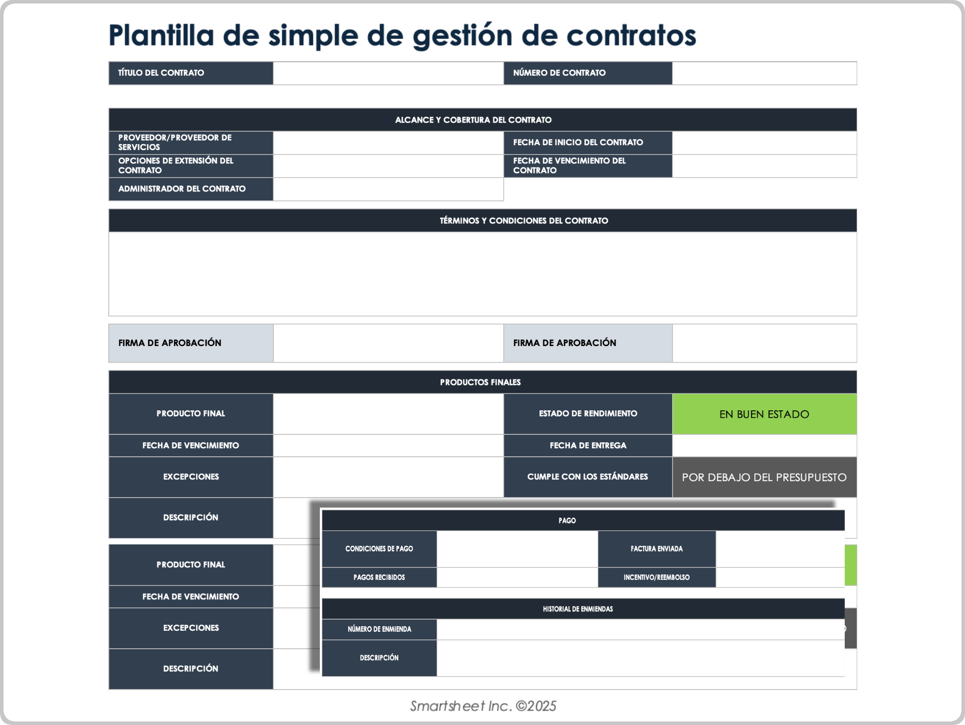 Plantilla simple de gestión de contratos