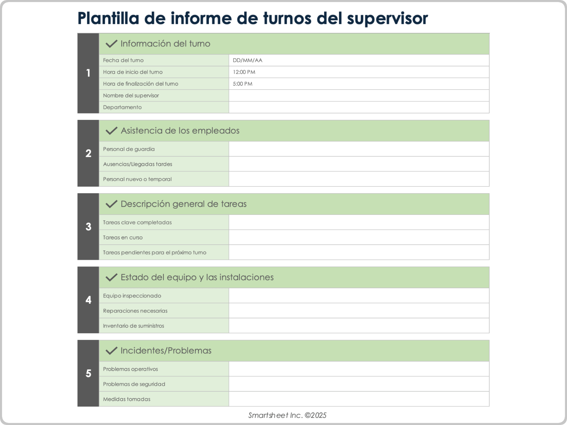 Plantilla de informe de turnos de supervisores