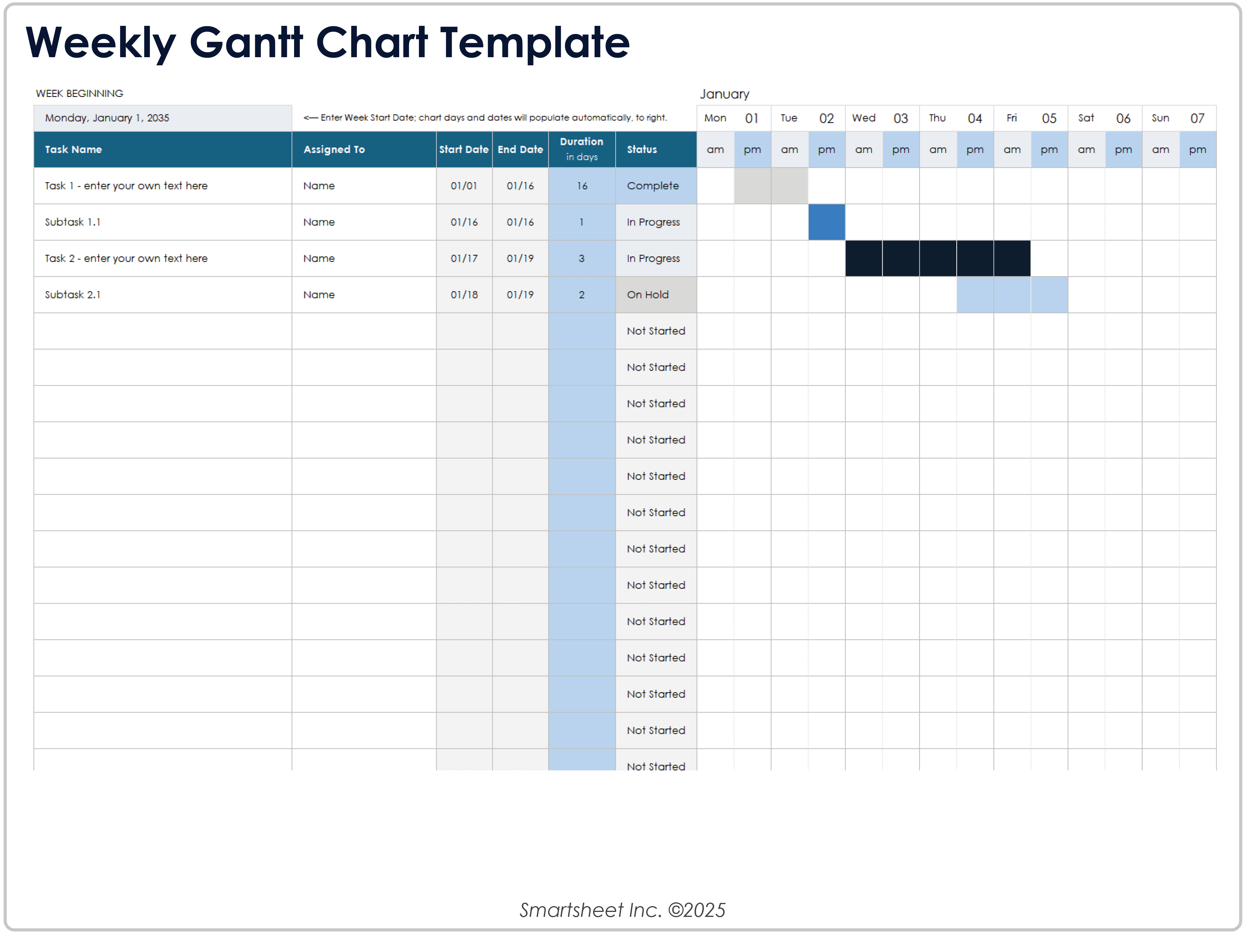 Plantilla de diagrama de Gantt semanal