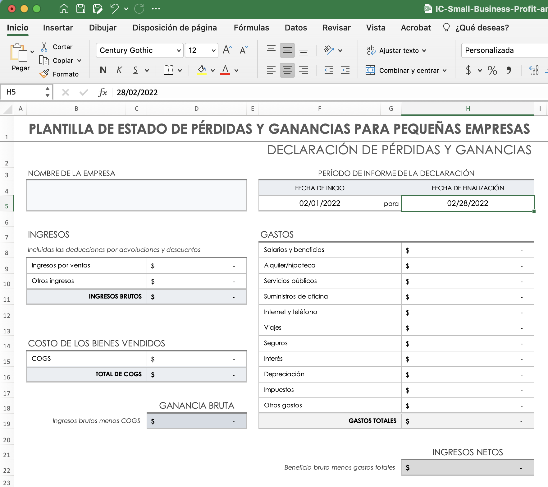 Ingresar Fechas de informe en Excel