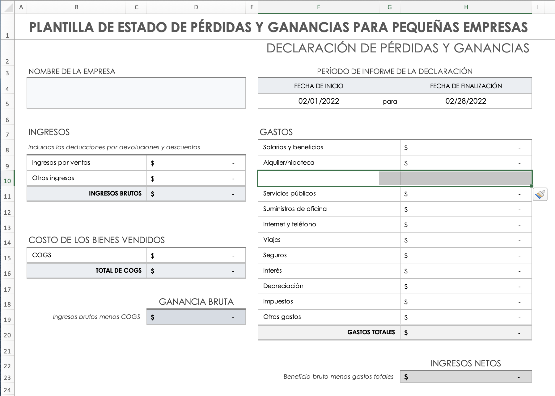 Gastos Fila recién agregada