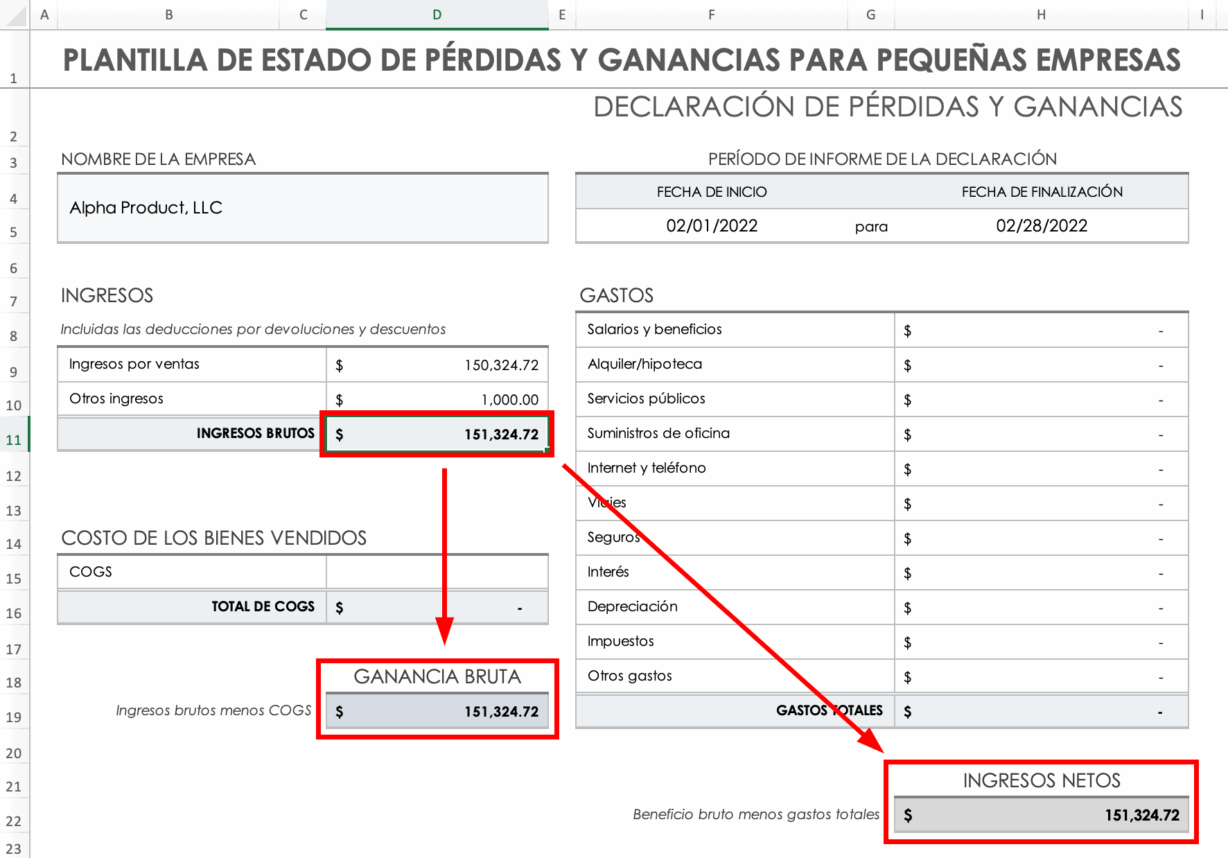Cálculo de ingresos brutos en celdas totales