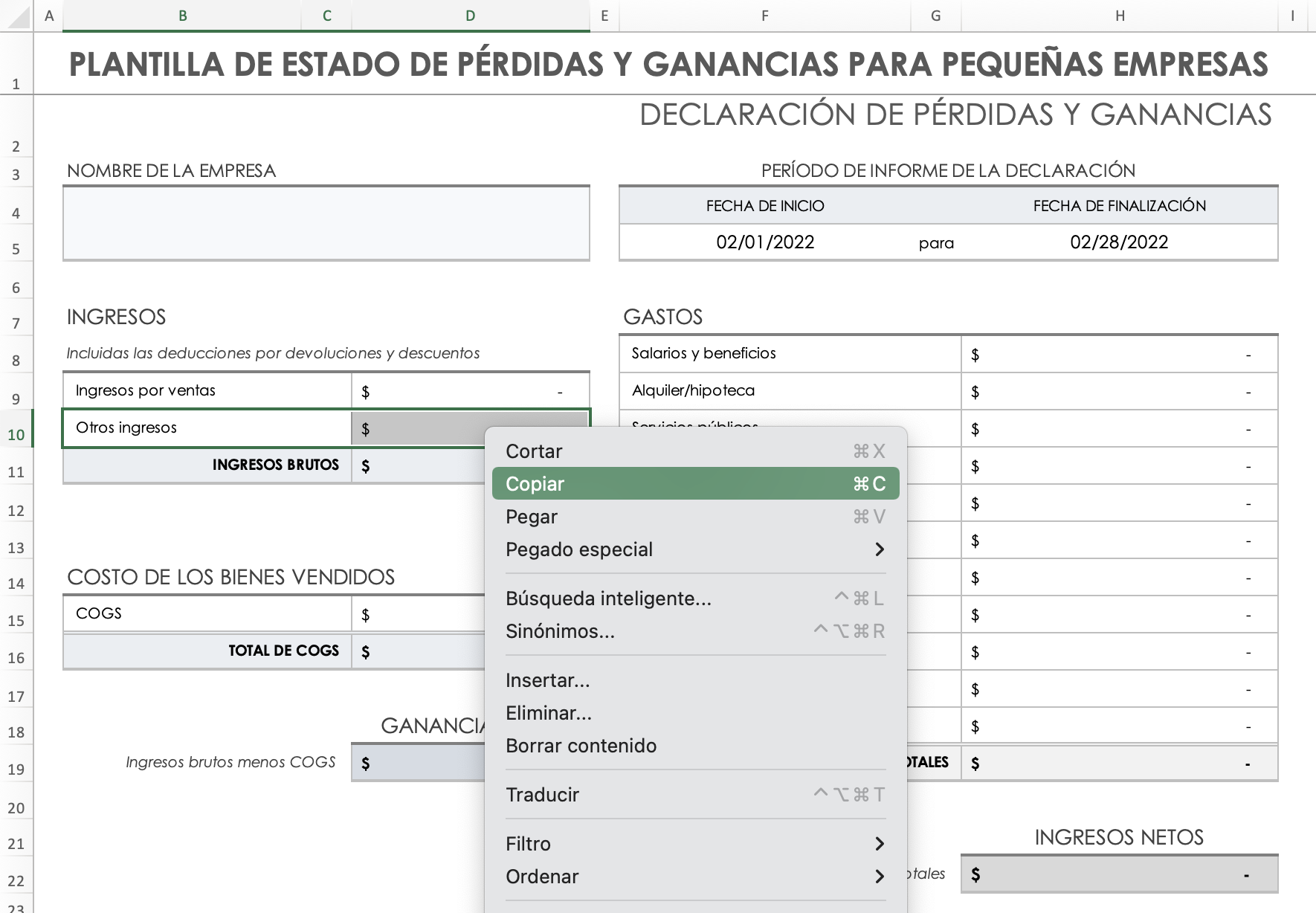 copia personalizada de ingresos