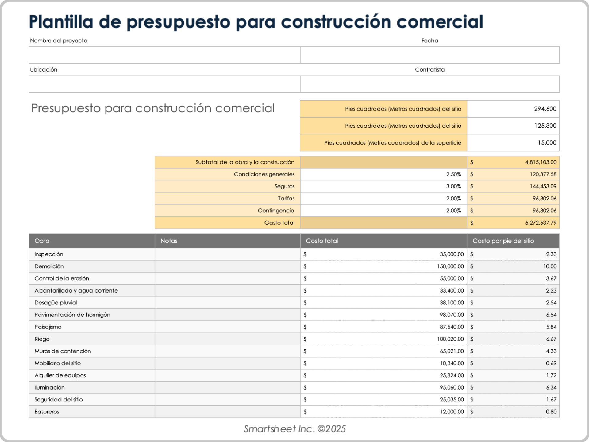Ejemplo de plantilla de presupuesto de construcción comercial