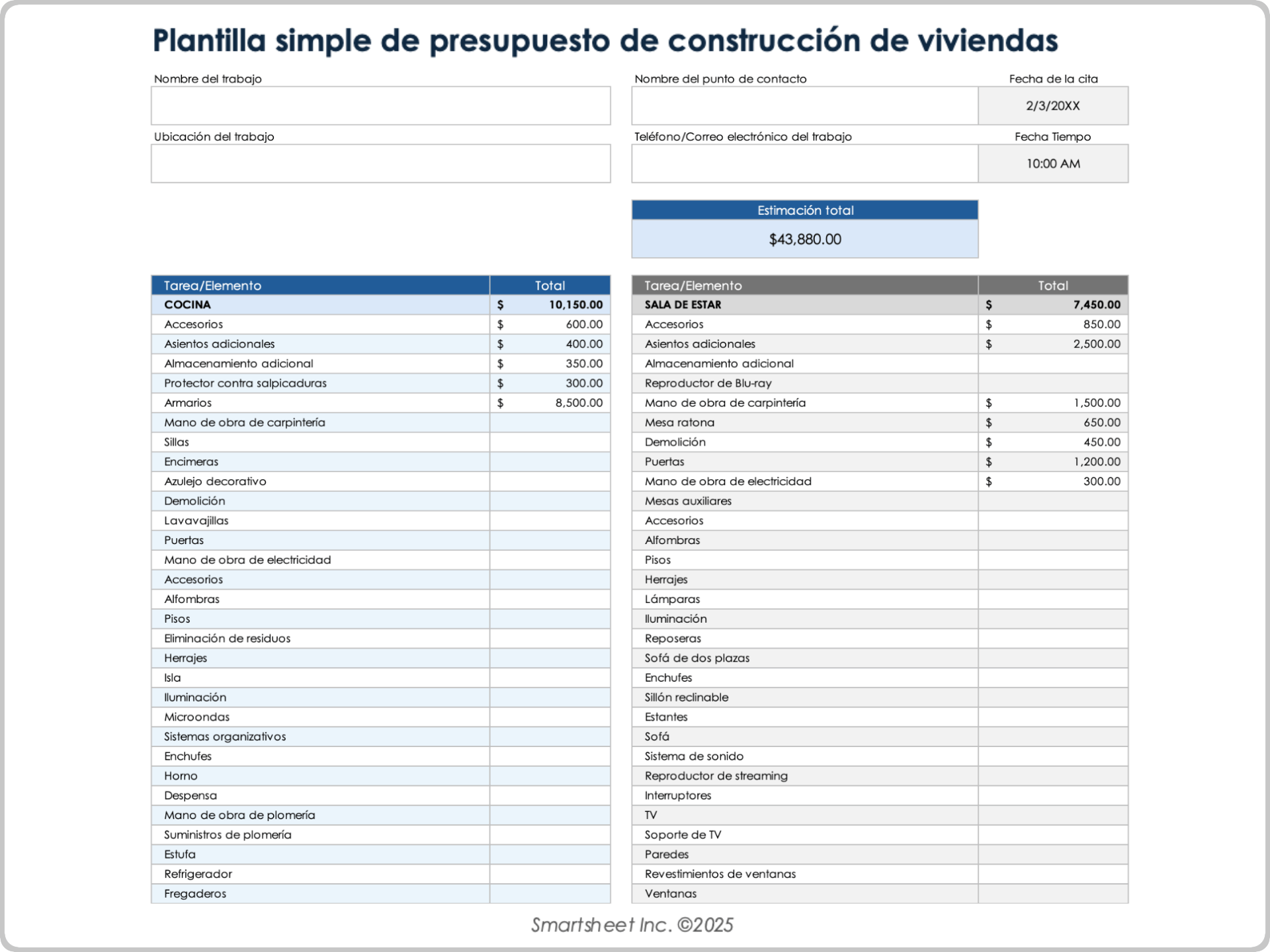 Plantilla simple de presupuesto de construcción de vivienda
