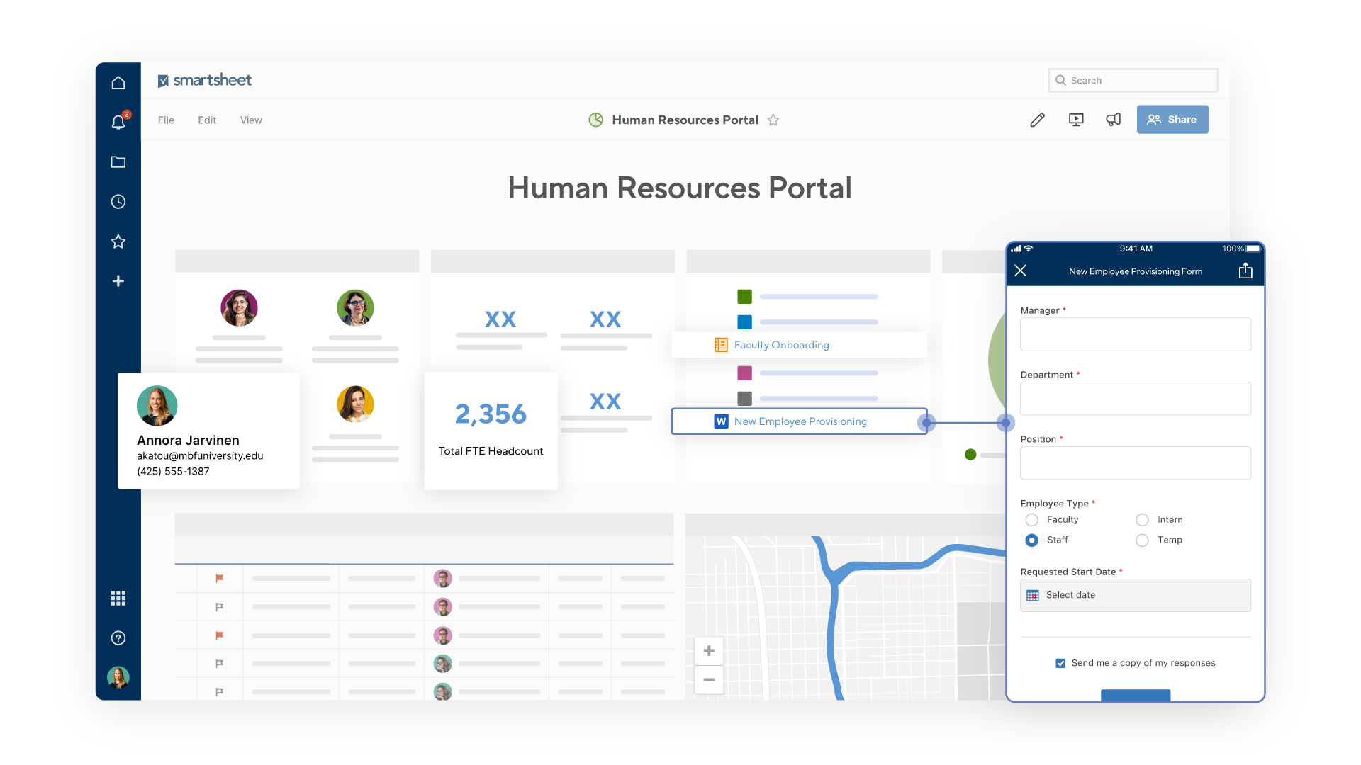 Image of an HR department portal in Smartsheet
