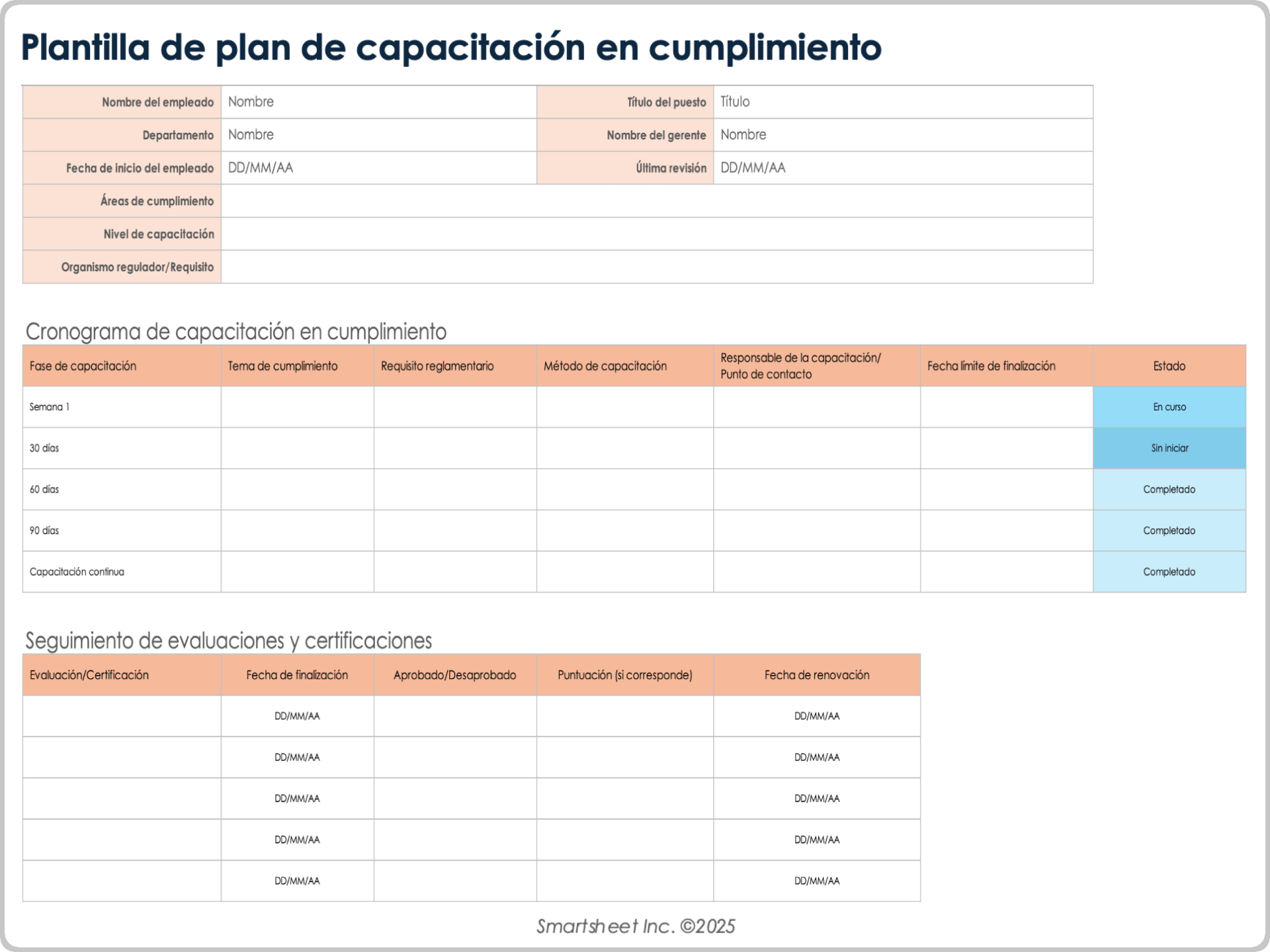 Plantilla de plan de capacitación sobre cumplimiento