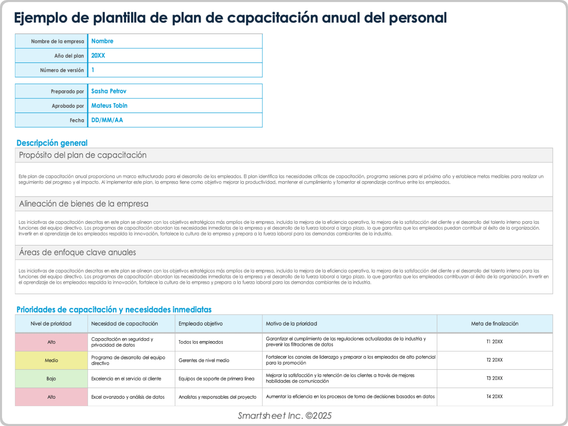 Ejemplo de plantilla de plan de capacitación anual del personal