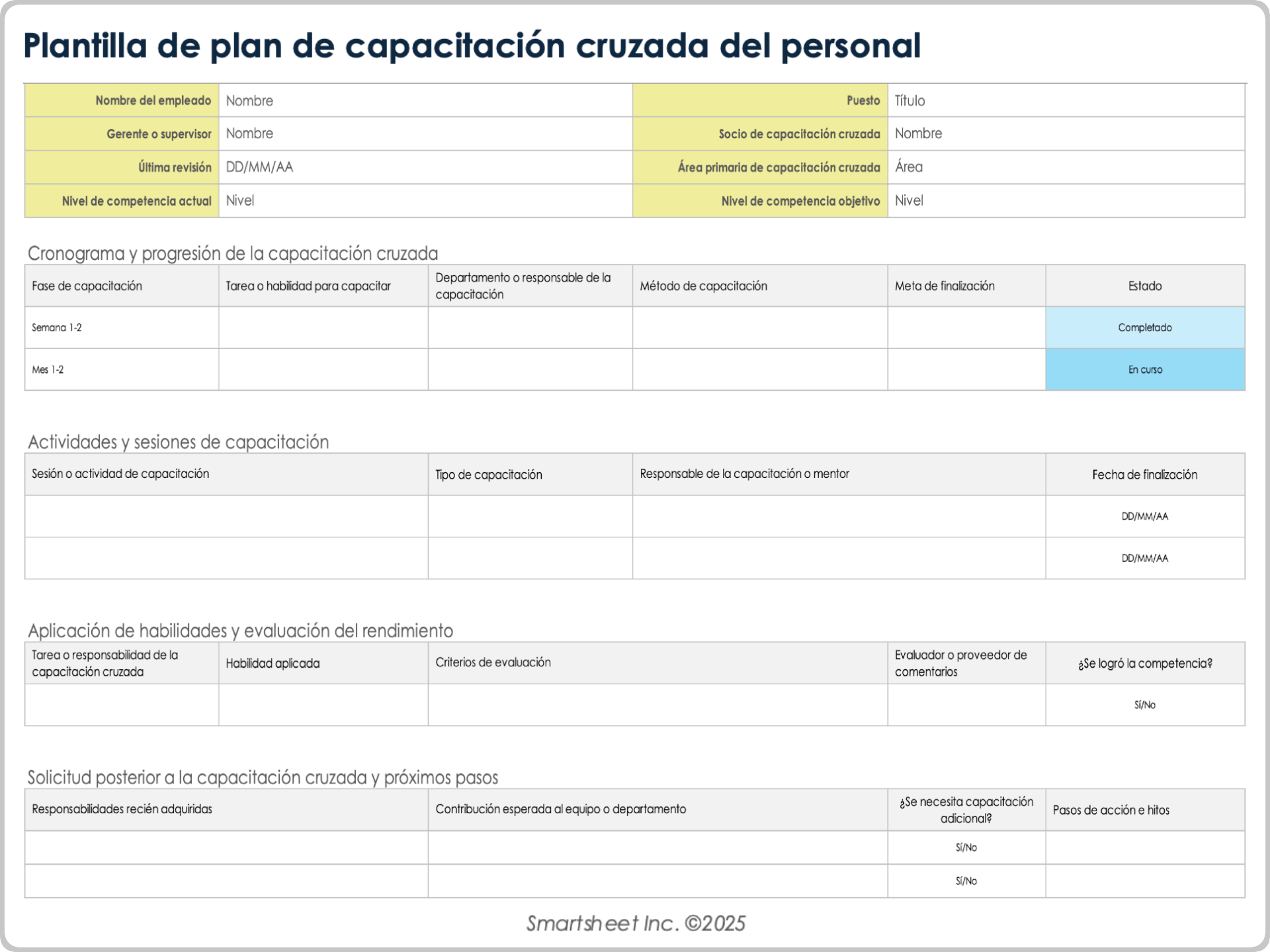 Plantilla de plan de capacitación cruzada del personal