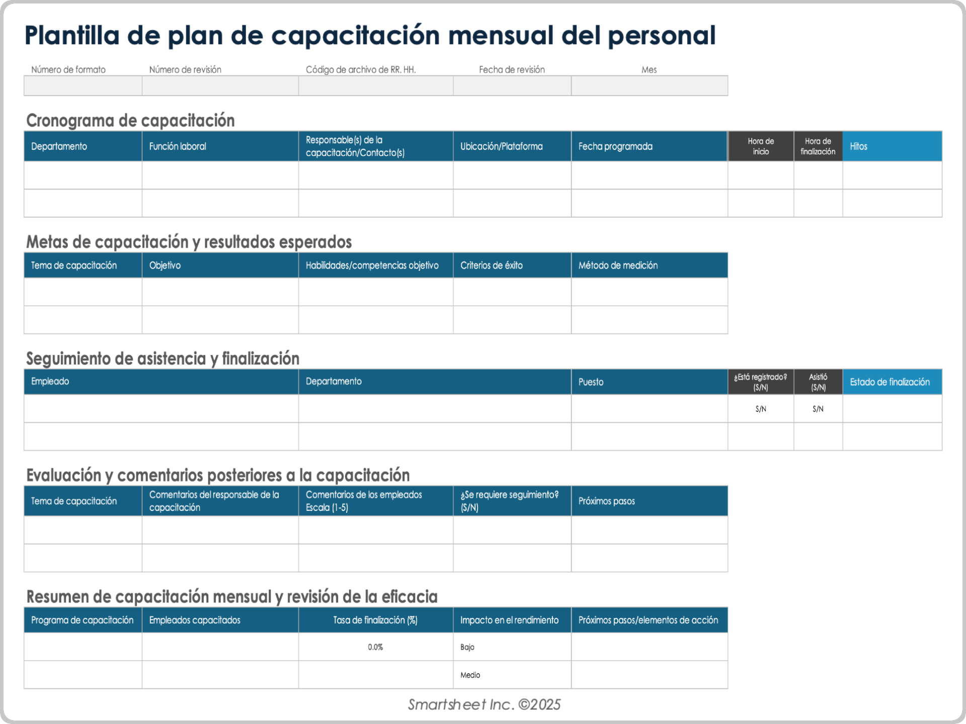 Plantilla de plan de capacitación mensual del personal