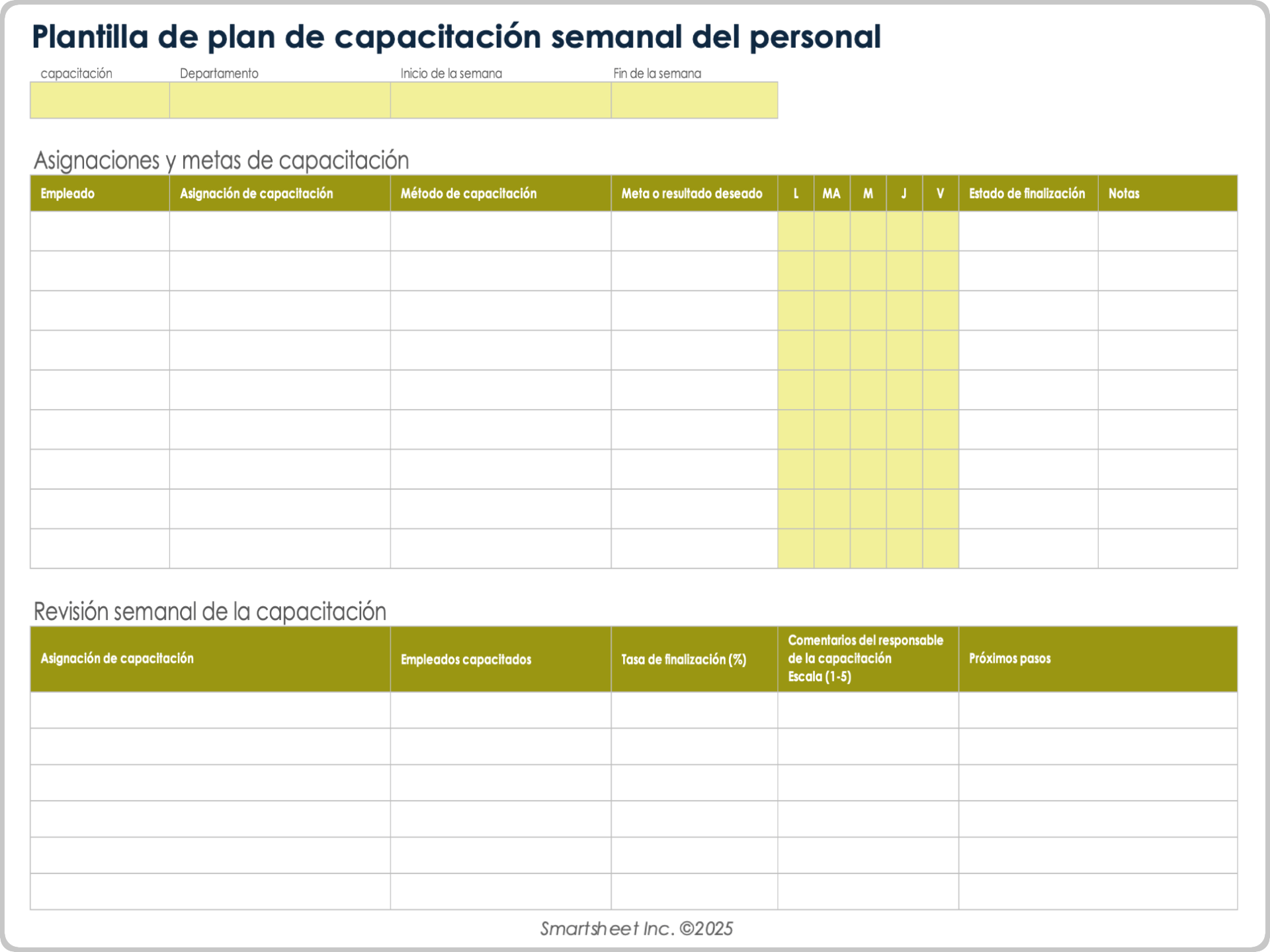 Plantilla de plan de capacitación semanal del personal