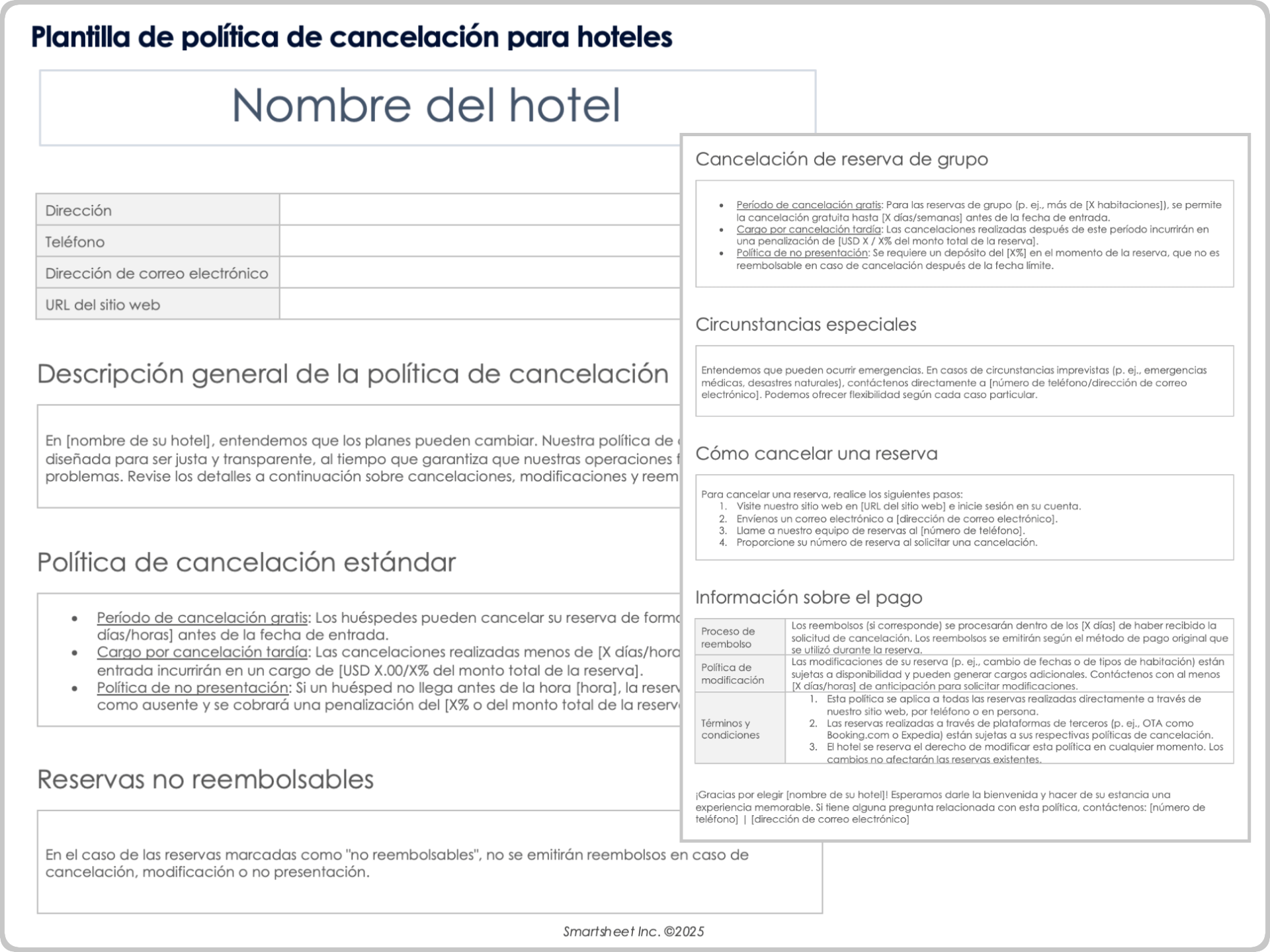 Plantilla de política de cancelación para hoteles