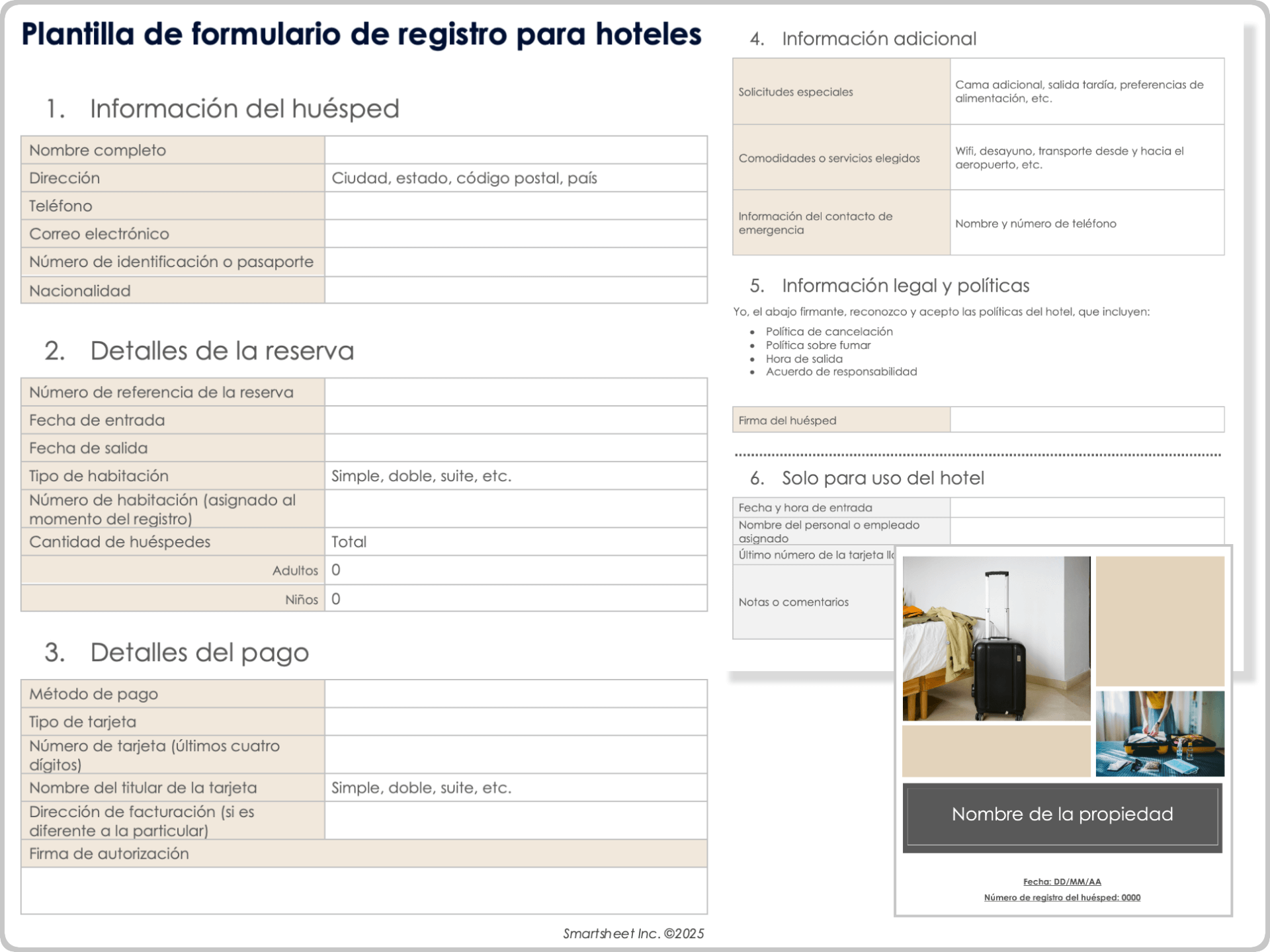 Plantilla de formulario de registro para hoteles