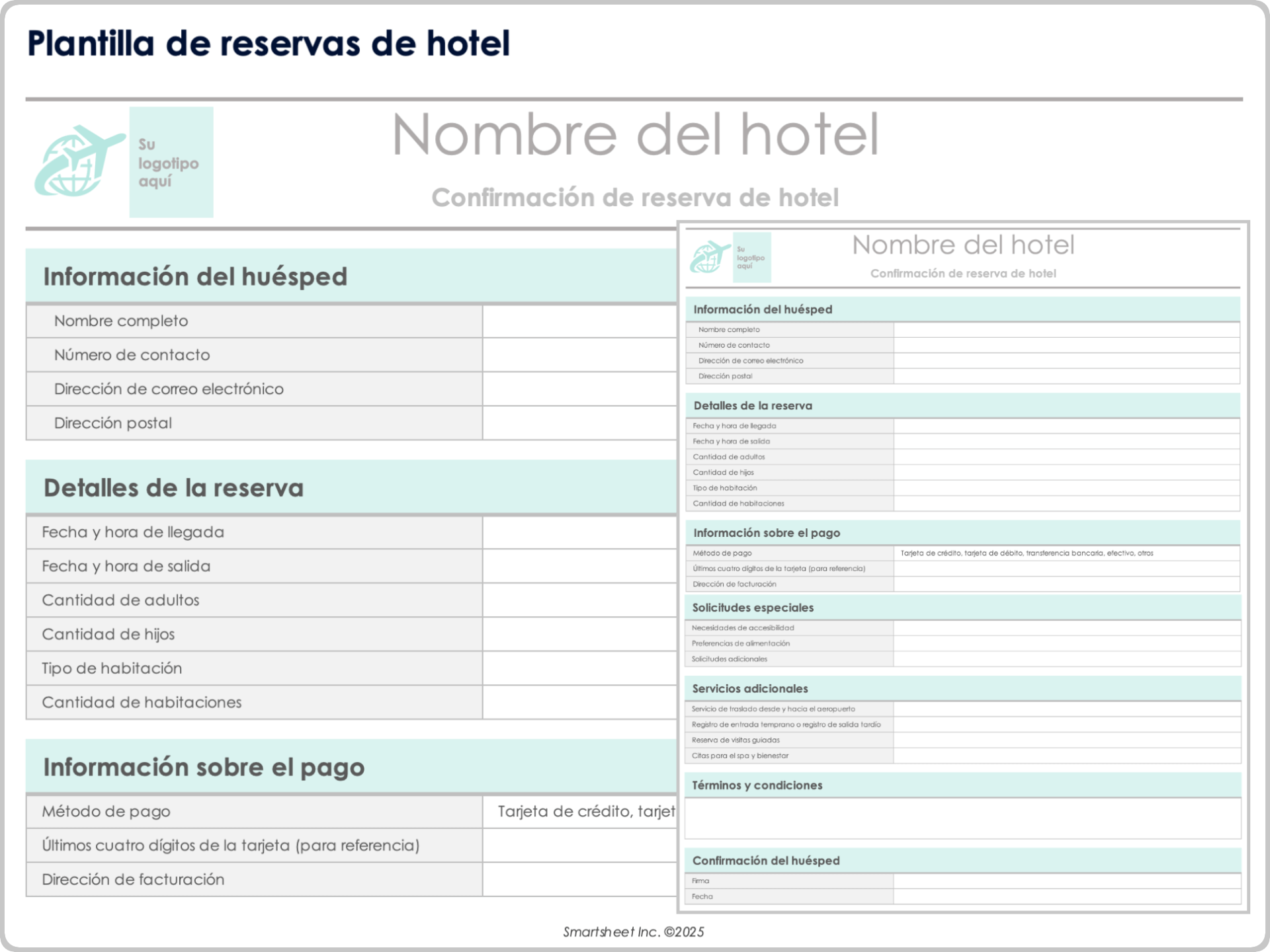 Plantilla de reservas de hotel