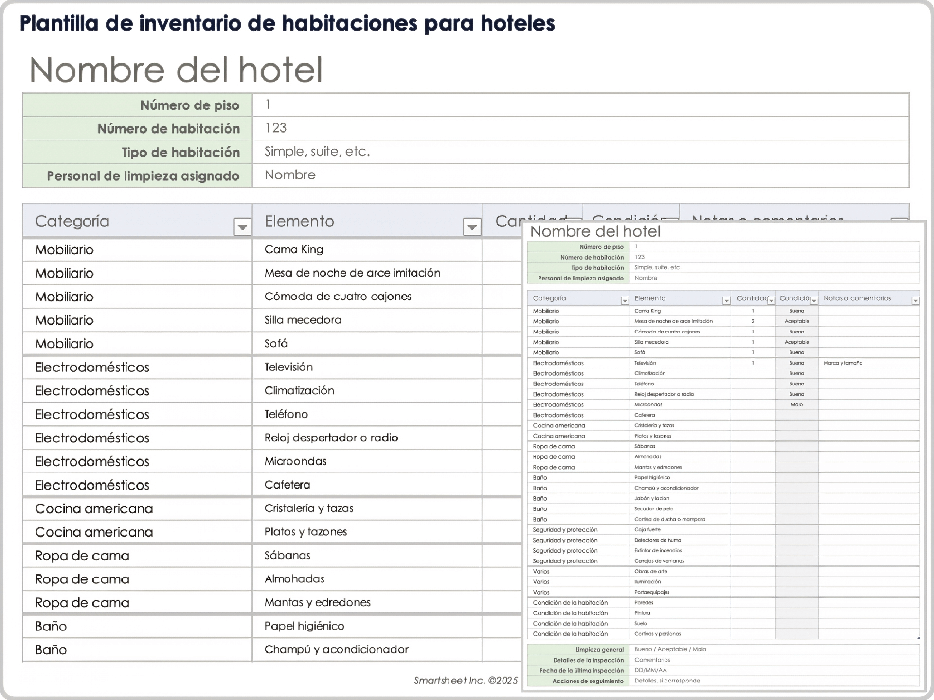 Plantilla de inventario de habitaciones para hoteles