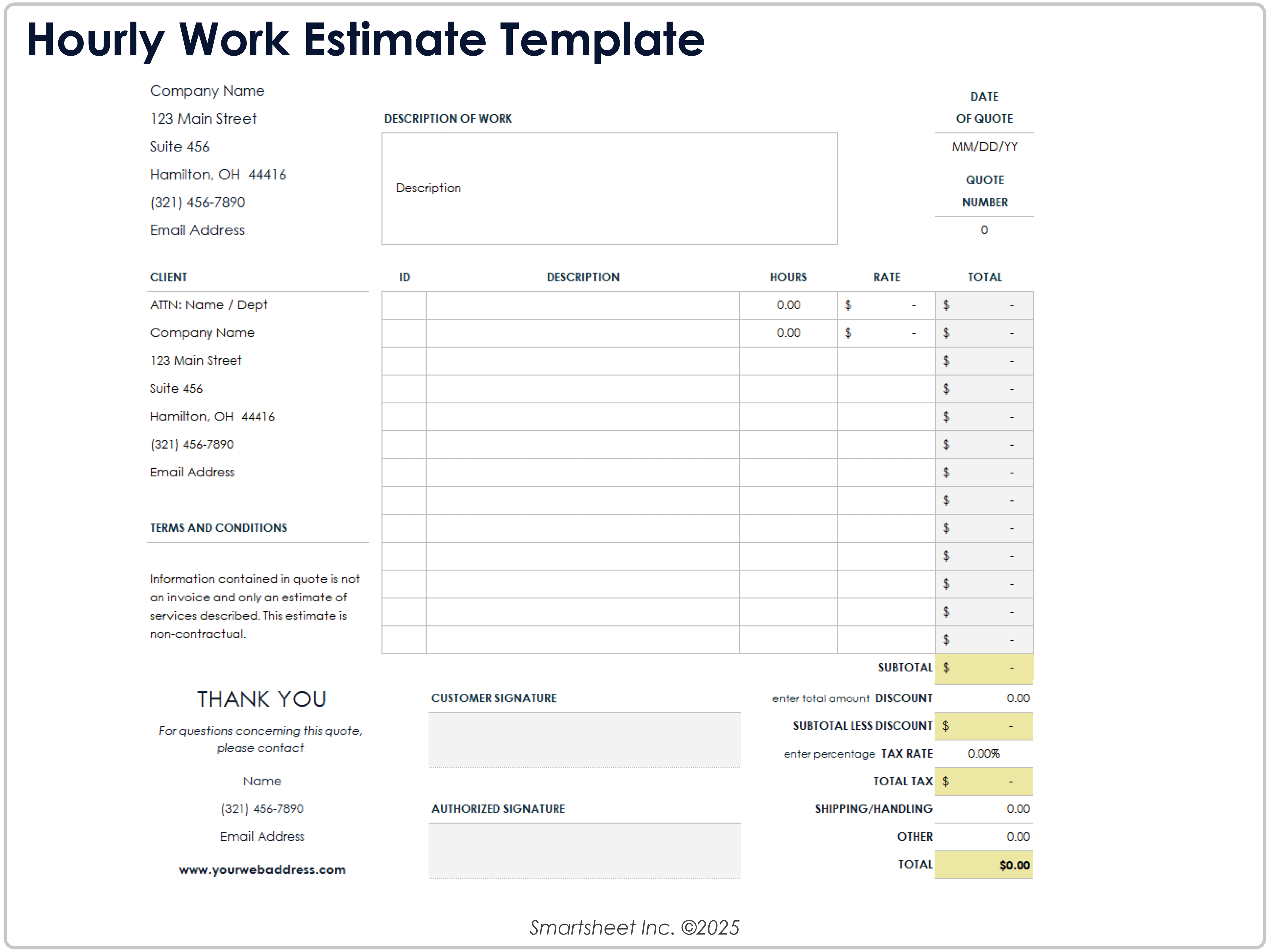 Plantilla de estimación de trabajo por hora