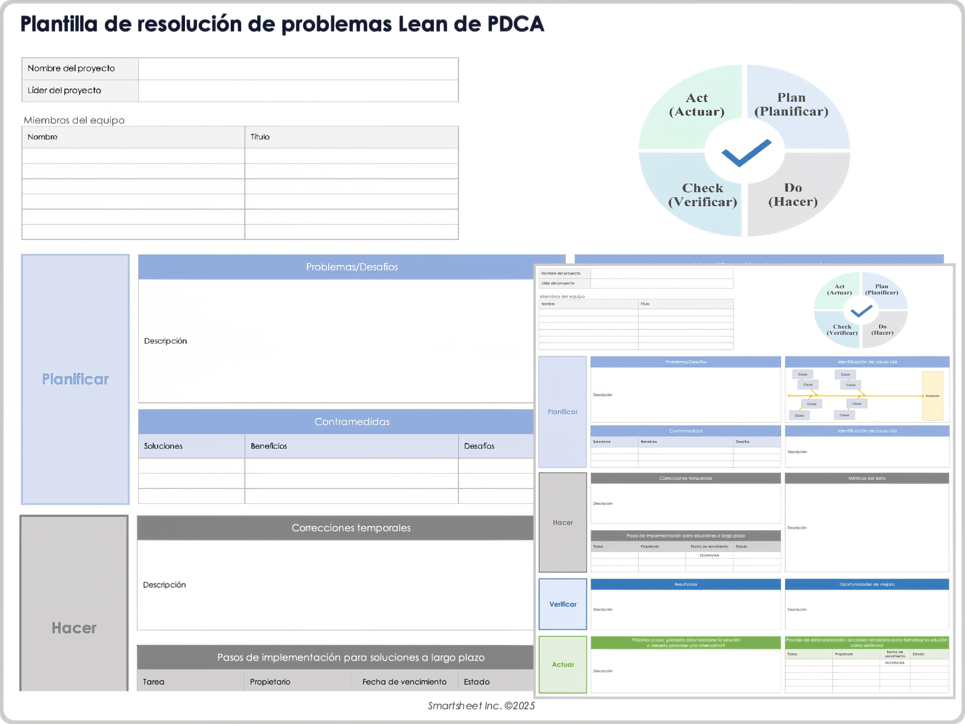 Plantilla Lean de resolución de problemas de PDCA