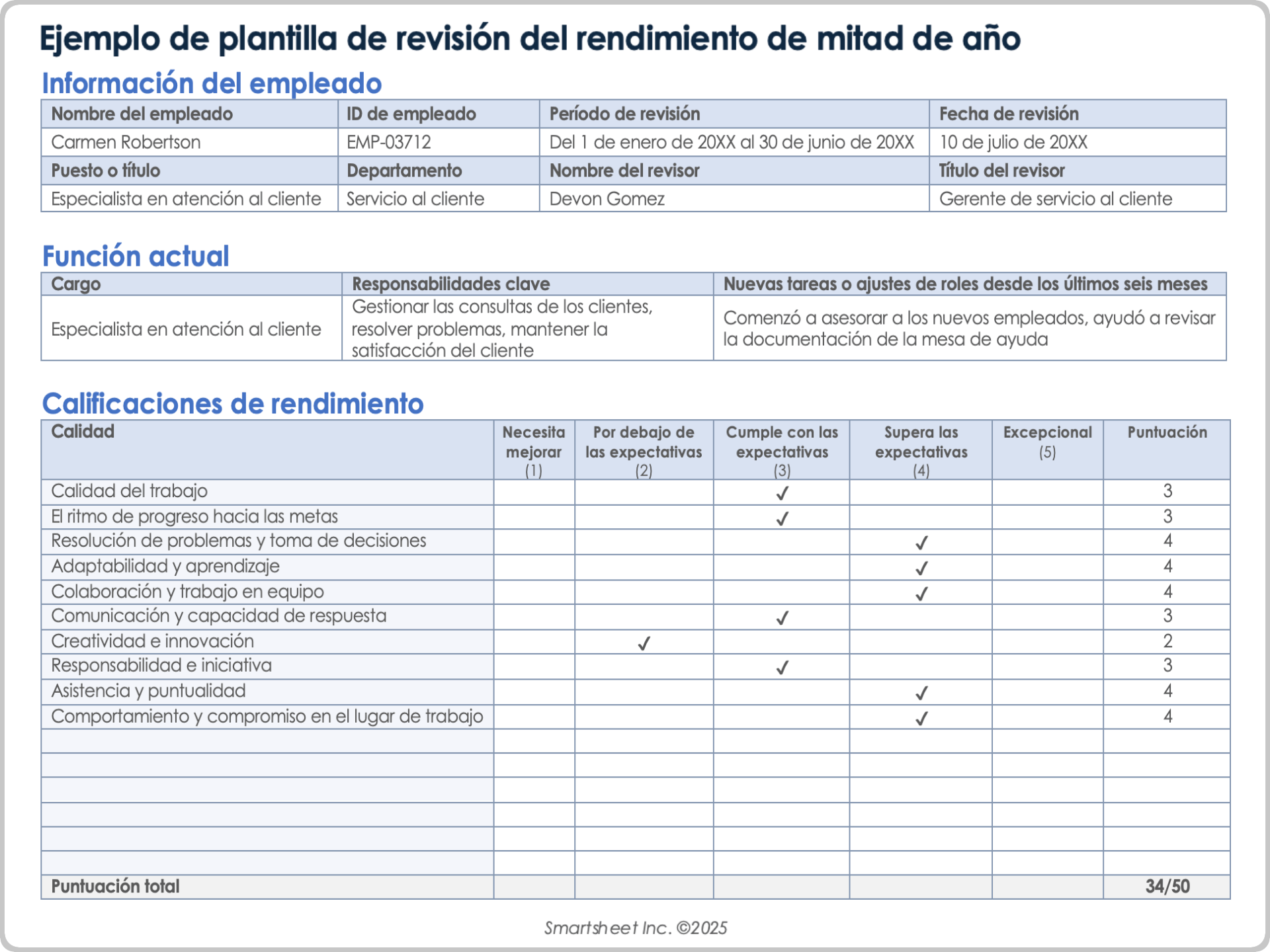 Ejemplo de plantilla de revisión de rendimiento de mitad de año