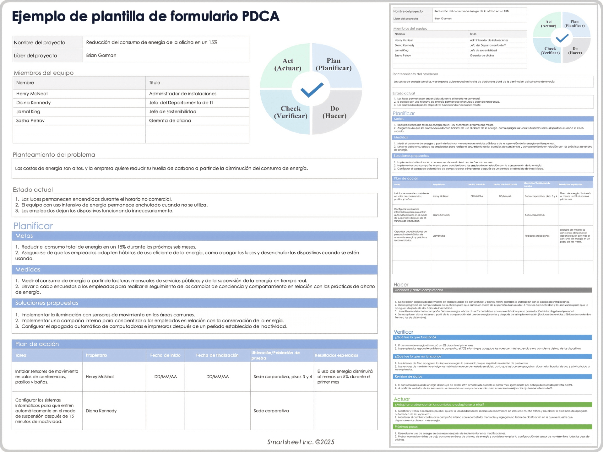 Ejemplo de plantilla de formulario PDCA