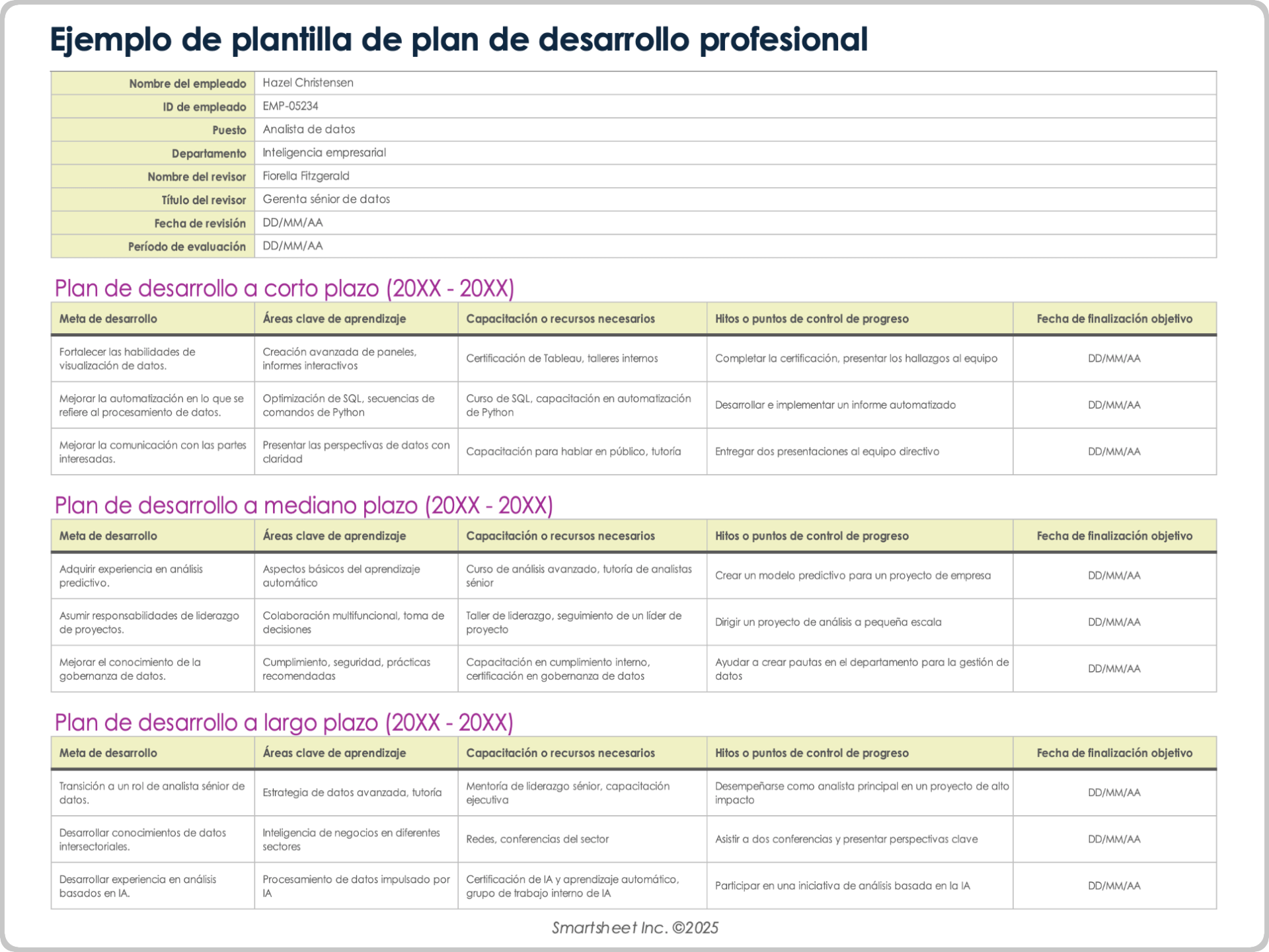  Ejemplo de plantilla de plan de desarrollo profesional