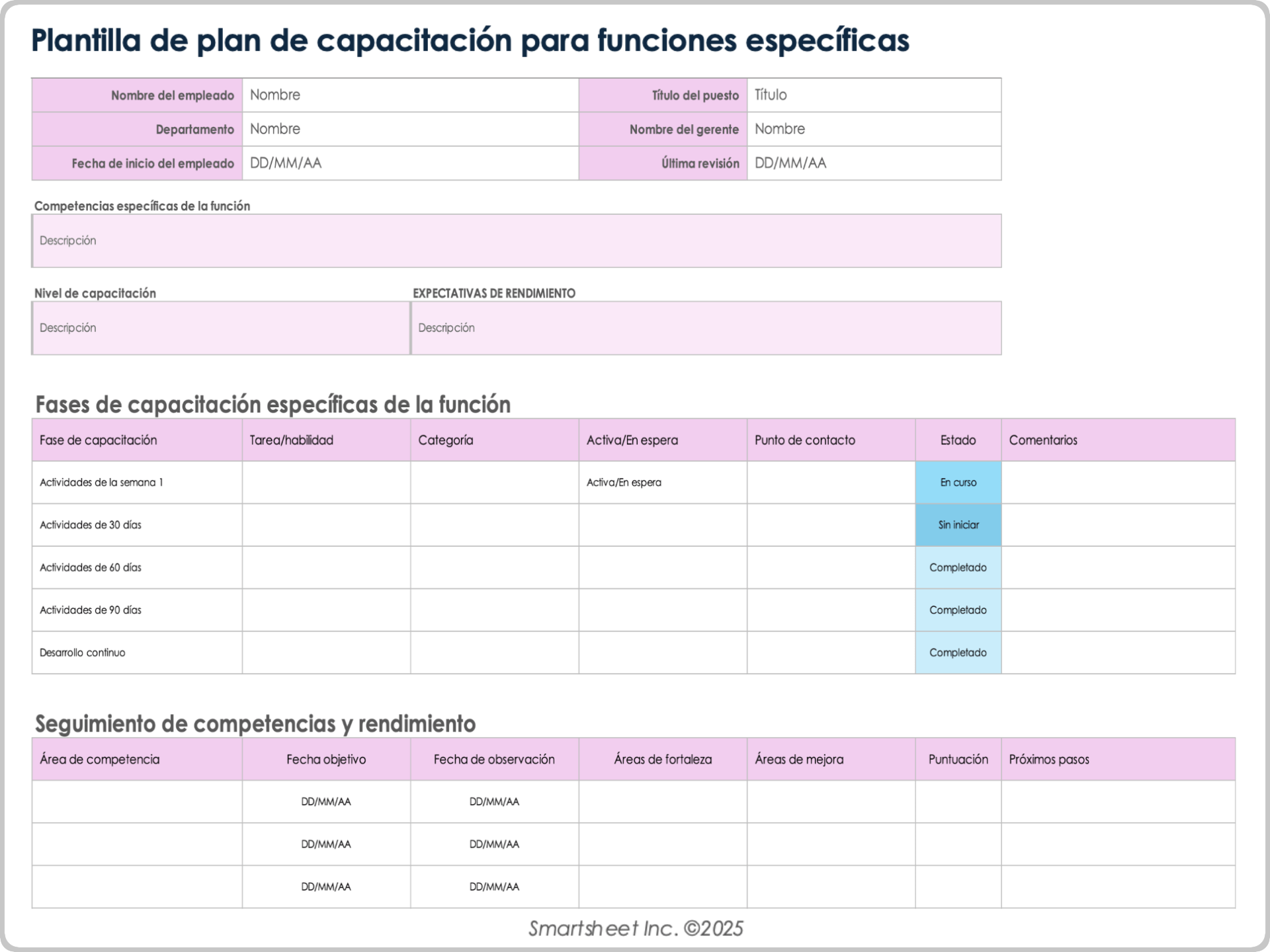Plantilla de plan de capacitación para funciones específicas