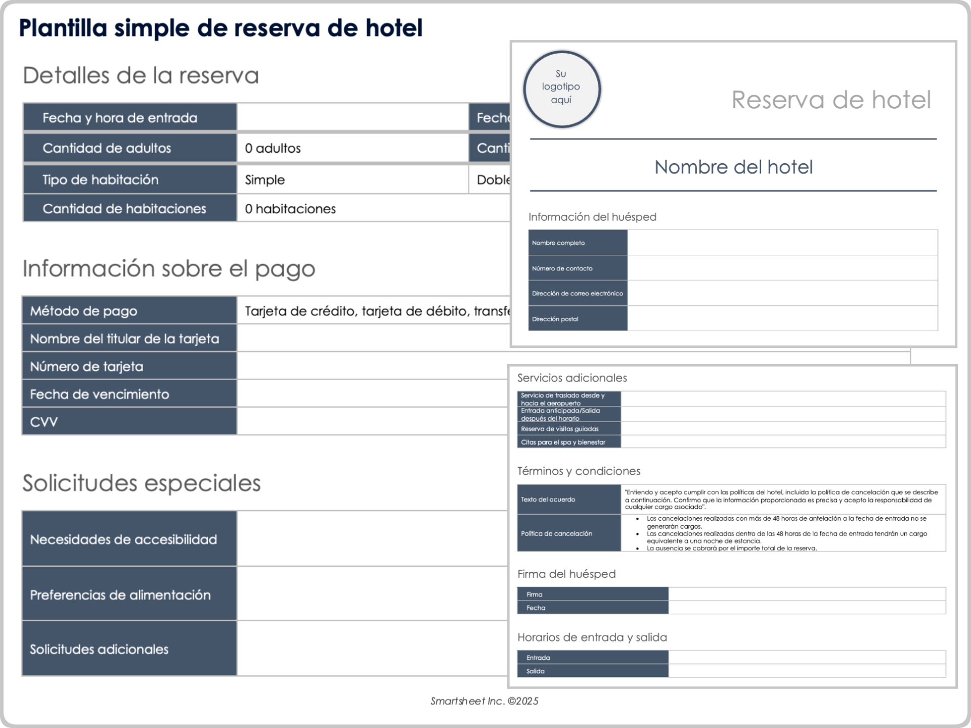 Plantilla simple de reservas de hotel