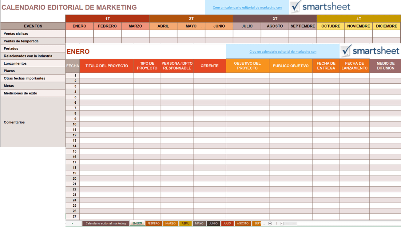 Calendario editorial de marketing