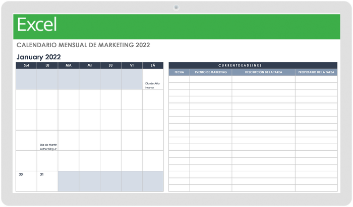  Plantilla de calendario de marketing mensual 2022