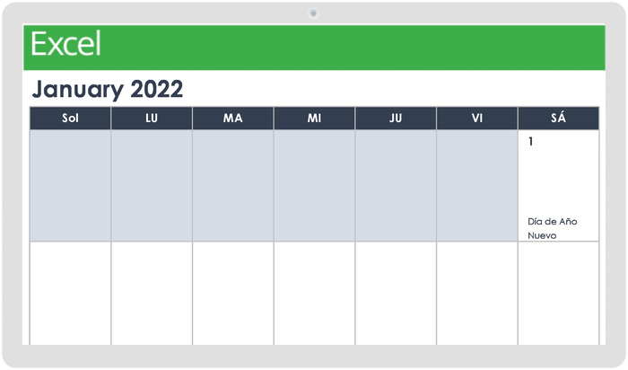 Plantilla de retrato de calendario mensual imprimible de 2022