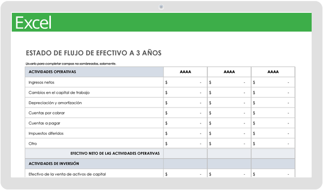 Estado de flujo de efectivo de 3 años