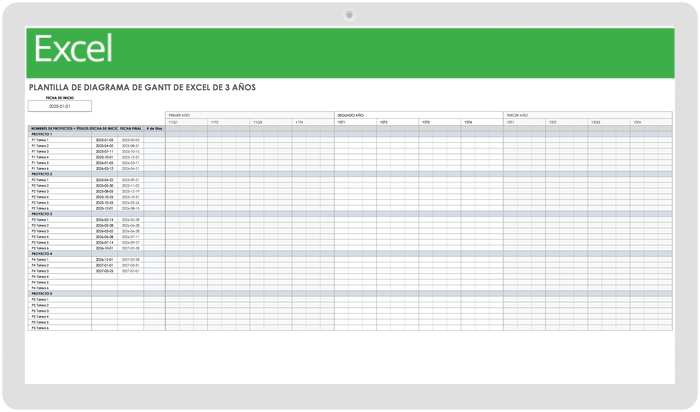  Plantilla de diagrama de Gantt de Excel de 3 años