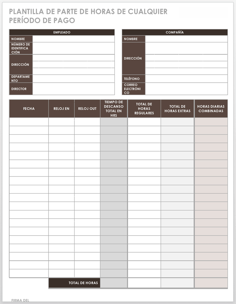 Plantillas hoja de Control Horario de trabajo a Word · Factorial