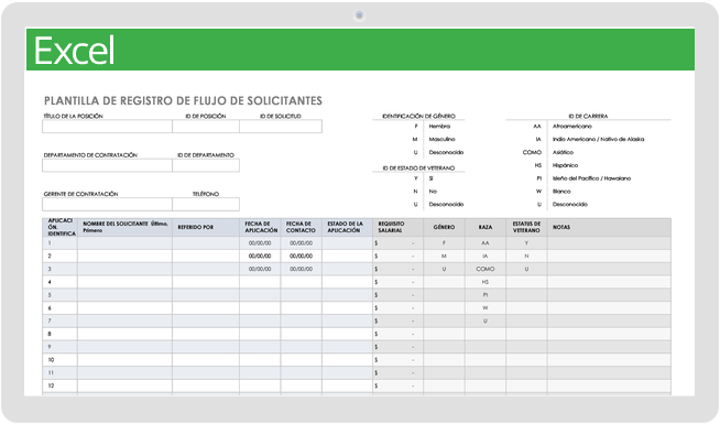 Plantilla de registro de flujo de solicitantes