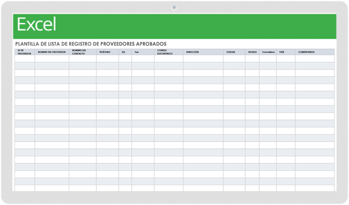 Plantilla de lista de registro de proveedores aprobados