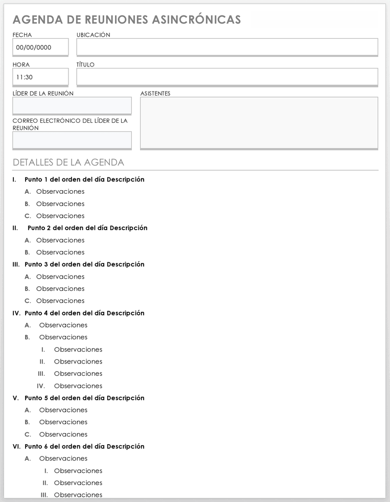 AGENDA DE LA REUNIÓN ASINCRÓNICA