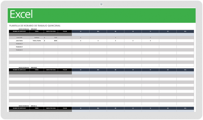 PLANTILLA DE HORARIO DE TRABAJO BI SEMANAL