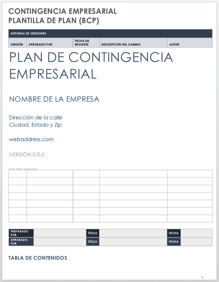 Plantilla de plan de contingencia empresarial