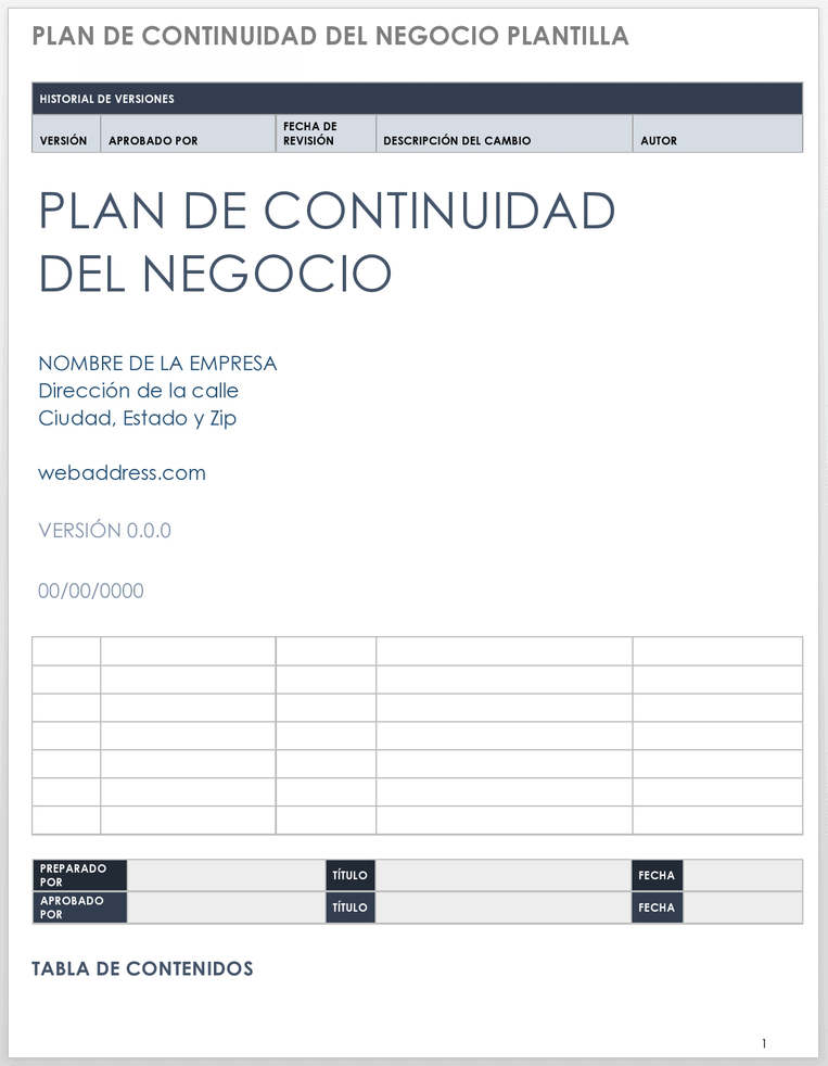 Plantilla de plan de continuidad comercial