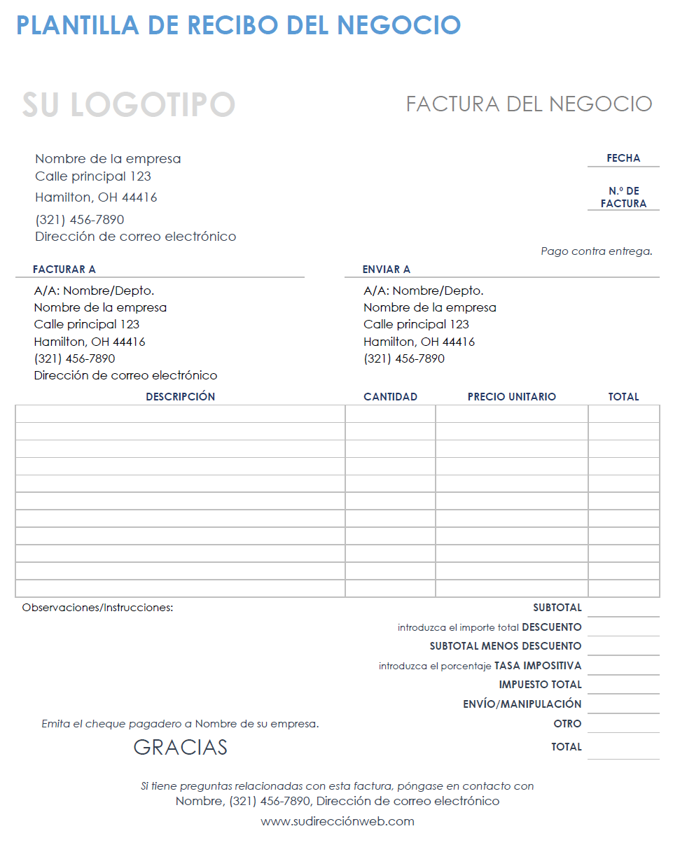 Plantilla de recibo comercial