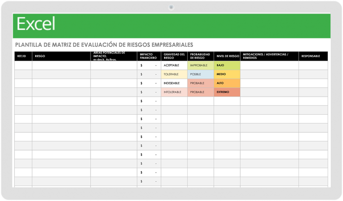 PLANTILLA DE MATRIZ DE EVALUACIÓN DE RIESGOS EMPRESARIALES